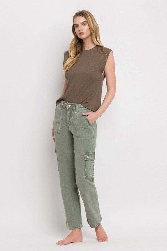 VERVET by Flying Monkey High Rise Cargo Straight Jeans - SwagglyLife Home & Fashion