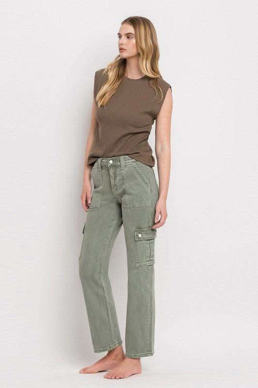VERVET by Flying Monkey High Rise Cargo Straight Jeans - SwagglyLife Home & Fashion