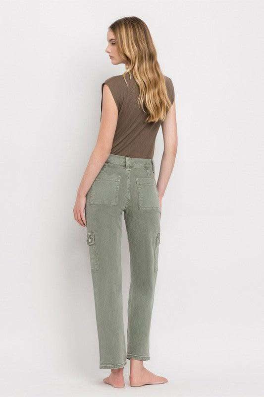 VERVET by Flying Monkey High Rise Cargo Straight Jeans - SwagglyLife Home & Fashion