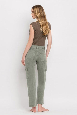 VERVET by Flying Monkey High Rise Cargo Straight Jeans - SwagglyLife Home & Fashion