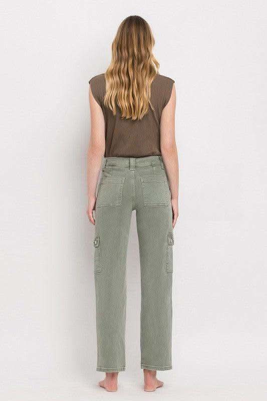 VERVET by Flying Monkey High Rise Cargo Straight Jeans - SwagglyLife Home & Fashion