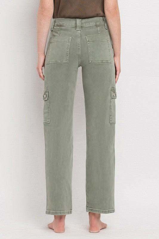 VERVET by Flying Monkey High Rise Cargo Straight Jeans - SwagglyLife Home & Fashion