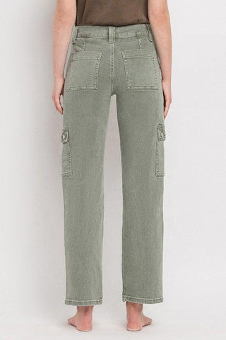 VERVET by Flying Monkey High Rise Cargo Straight Jeans - SwagglyLife Home & Fashion