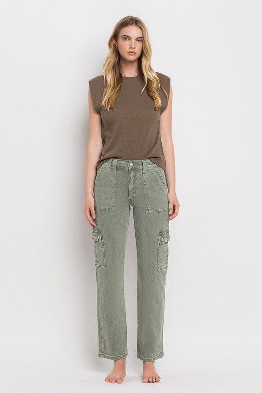 VERVET by Flying Monkey High Rise Cargo Straight Jeans - SwagglyLife Home & Fashion