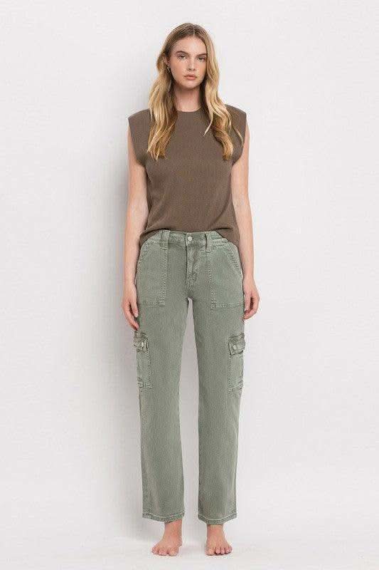 VERVET by Flying Monkey High Rise Cargo Straight Jeans - SwagglyLife Home & Fashion