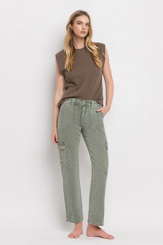 VERVET by Flying Monkey High Rise Cargo Straight Jeans - SwagglyLife Home & Fashion