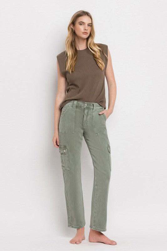 VERVET by Flying Monkey High Rise Cargo Straight Jeans - SwagglyLife Home & Fashion