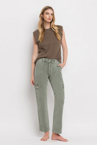 VERVET by Flying Monkey High Rise Cargo Straight Jeans - SwagglyLife Home & Fashion