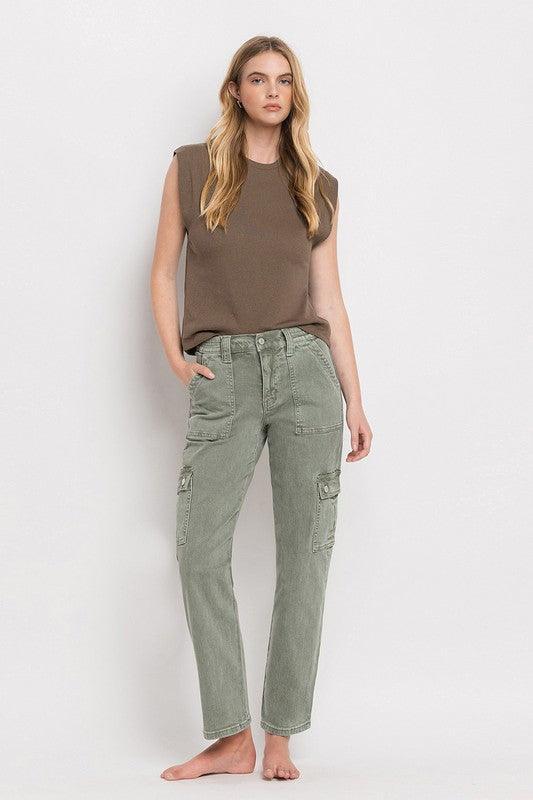 VERVET by Flying Monkey High Rise Cargo Straight Jeans - SwagglyLife Home & Fashion