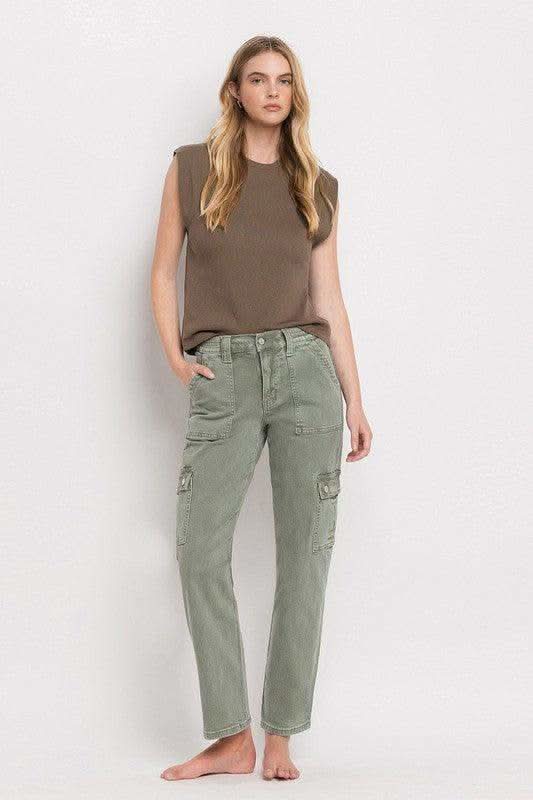 VERVET by Flying Monkey High Rise Cargo Straight Jeans - SwagglyLife Home & Fashion