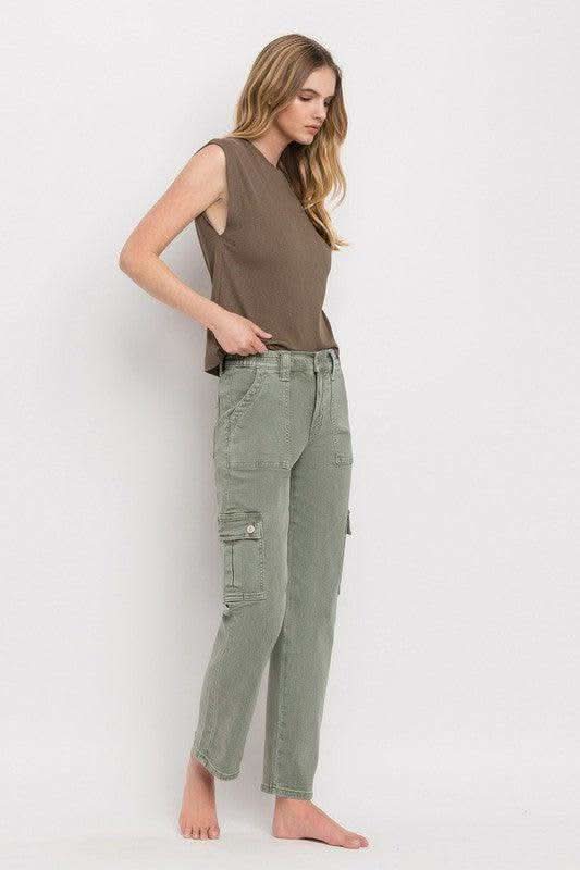 VERVET by Flying Monkey High Rise Cargo Straight Jeans - SwagglyLife Home & Fashion