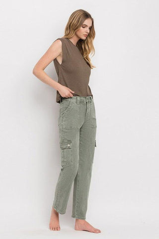 VERVET by Flying Monkey High Rise Cargo Straight Jeans - SwagglyLife Home & Fashion