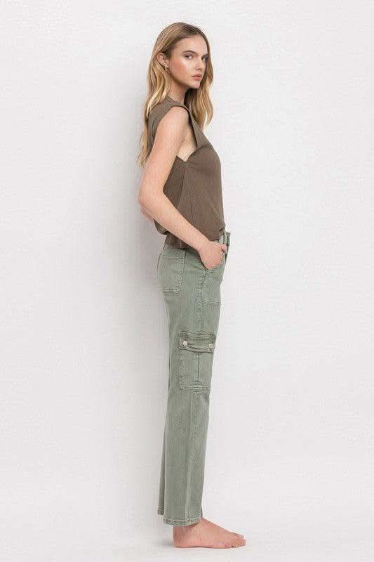 VERVET by Flying Monkey High Rise Cargo Straight Jeans - SwagglyLife Home & Fashion