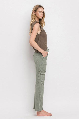 VERVET by Flying Monkey High Rise Cargo Straight Jeans - SwagglyLife Home & Fashion