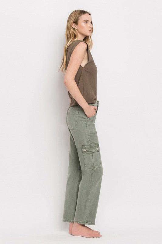 VERVET by Flying Monkey High Rise Cargo Straight Jeans - SwagglyLife Home & Fashion