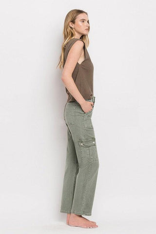 VERVET by Flying Monkey High Rise Cargo Straight Jeans - SwagglyLife Home & Fashion