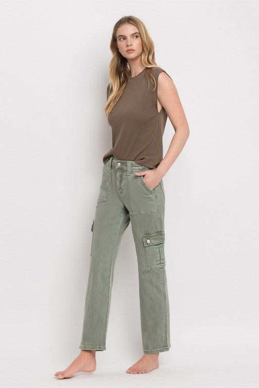 VERVET by Flying Monkey High Rise Cargo Straight Jeans - SwagglyLife Home & Fashion