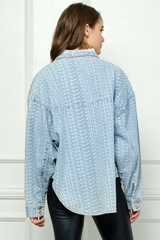 Veveret Button Up Dropped Shoulder Denim Top in - Shirts & Tops photo