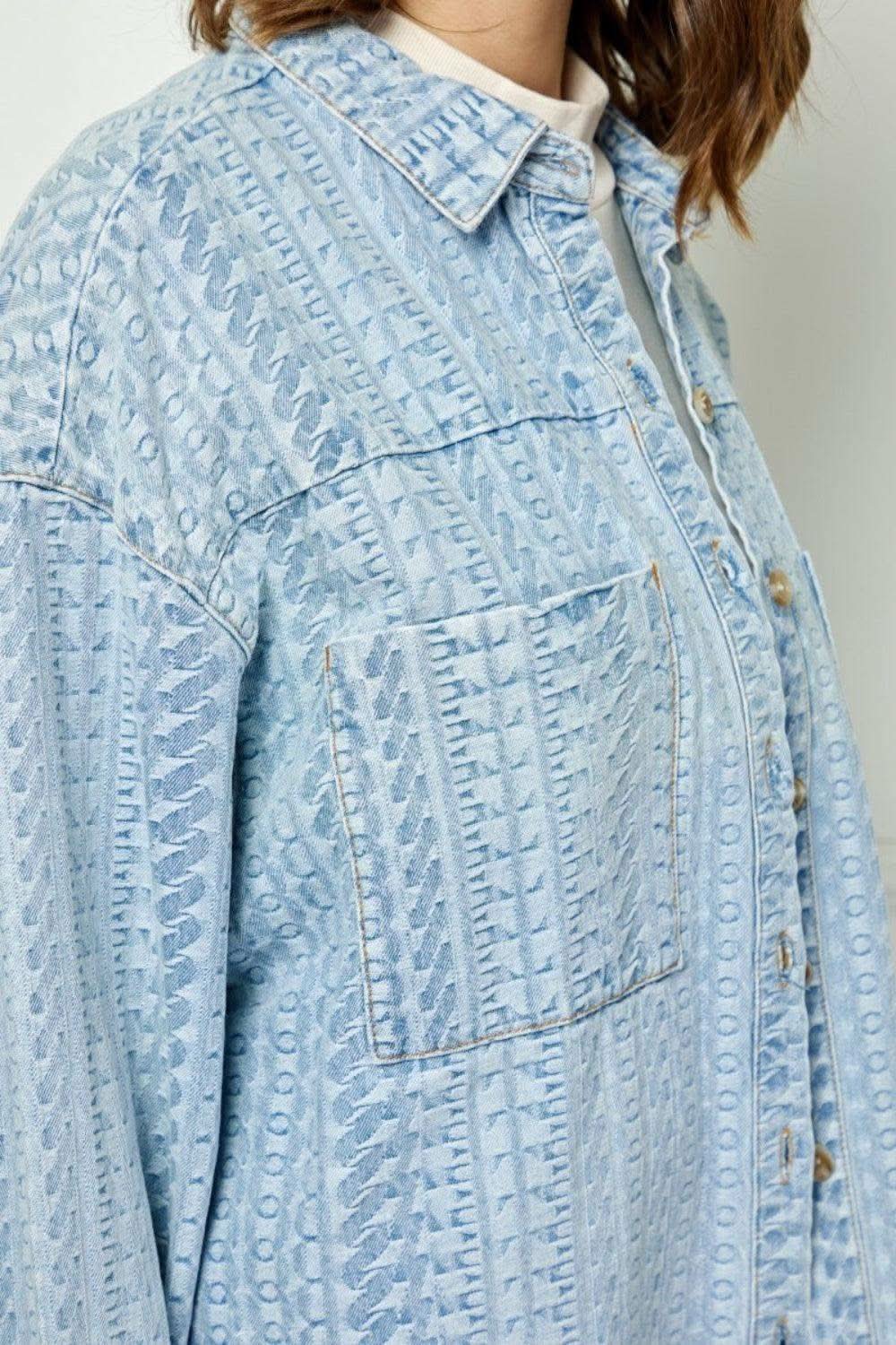 Veveret Button Up Dropped Shoulder Denim Top - SwagglyLife Home & Fashion