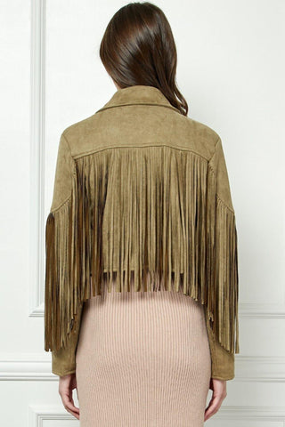 VEVERET Suede Fringe Long Sleeve Moto Jacket - SwagglyLife Home & Fashion