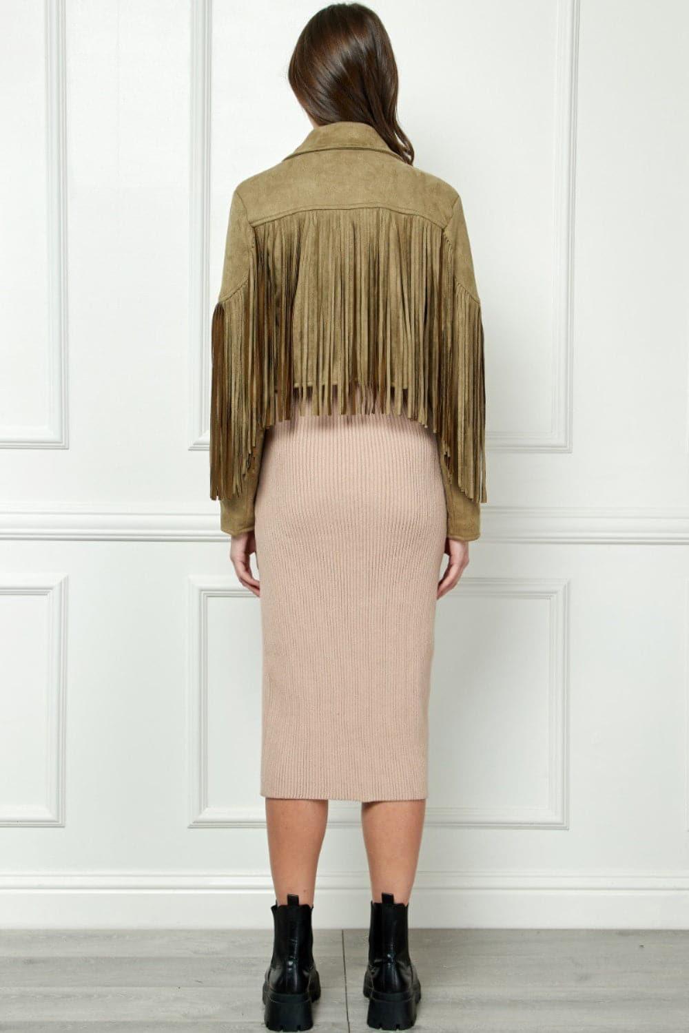 VEVERET Suede Fringe Long Sleeve Moto Jacket - SwagglyLife Home & Fashion