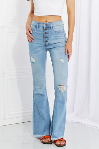 Vibrant MIU Full Size Jess Button Flare Jeans - SwagglyLife Home & Fashion
