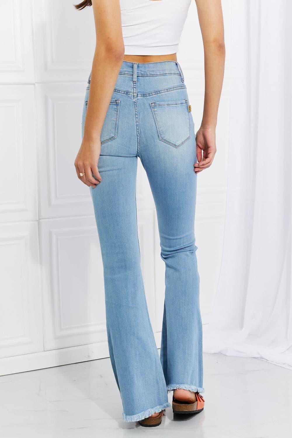 Vibrant MIU Full Size Jess Button Flare Jeans - SwagglyLife Home & Fashion