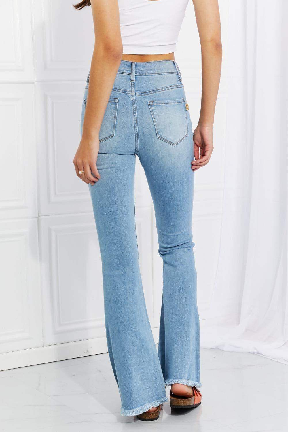 Vibrant MIU Full Size Jess Button Flare Jeans - SwagglyLife Home & Fashion