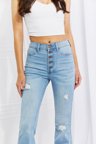 Vibrant MIU Full Size Jess Button Flare Jeans - SwagglyLife Home & Fashion