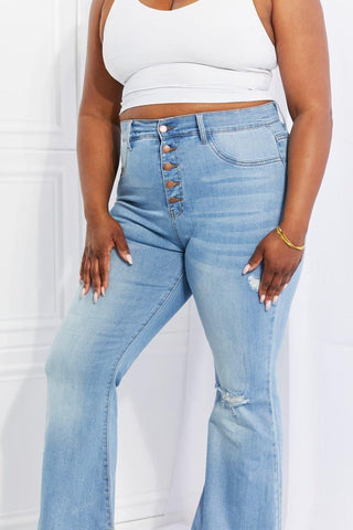 Vibrant MIU Full Size Jess Button Flare Jeans - SwagglyLife Home & Fashion