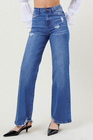 Vibrant M.i.U High Rise Wide Leg W/ Distressed Hem Detail - SwagglyLife Home & Fashion