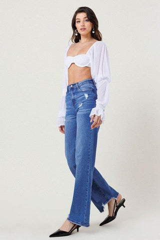 Vibrant M.i.U High Rise Wide Leg W/ Distressed Hem Detail - SwagglyLife Home & Fashion