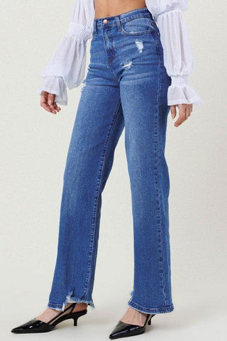 Vibrant M.i.U High Rise Wide Leg W/ Distressed Hem Detail - SwagglyLife Home & Fashion