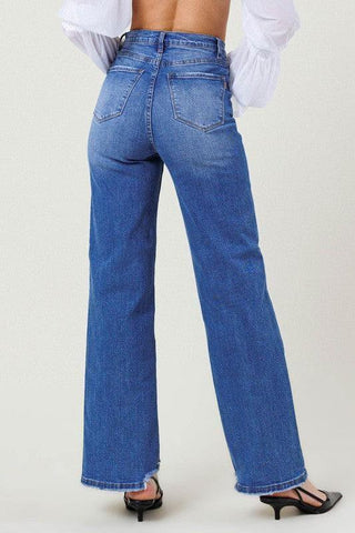 Vibrant M.i.U High Rise Wide Leg W/ Distressed Hem Detail - SwagglyLife Home & Fashion