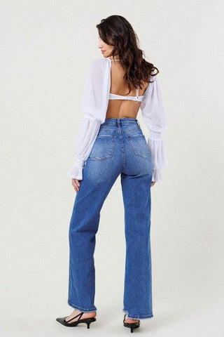 Vibrant M.i.U High Rise Wide Leg W/ Distressed Hem Detail - SwagglyLife Home & Fashion