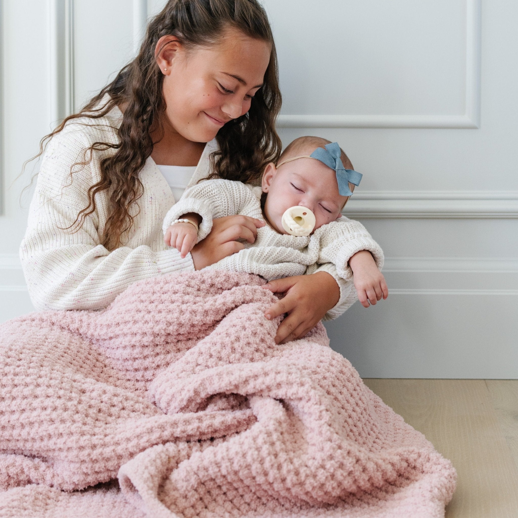 Saranoni Waffle Knit Receiving Blankets in Rosette - photo