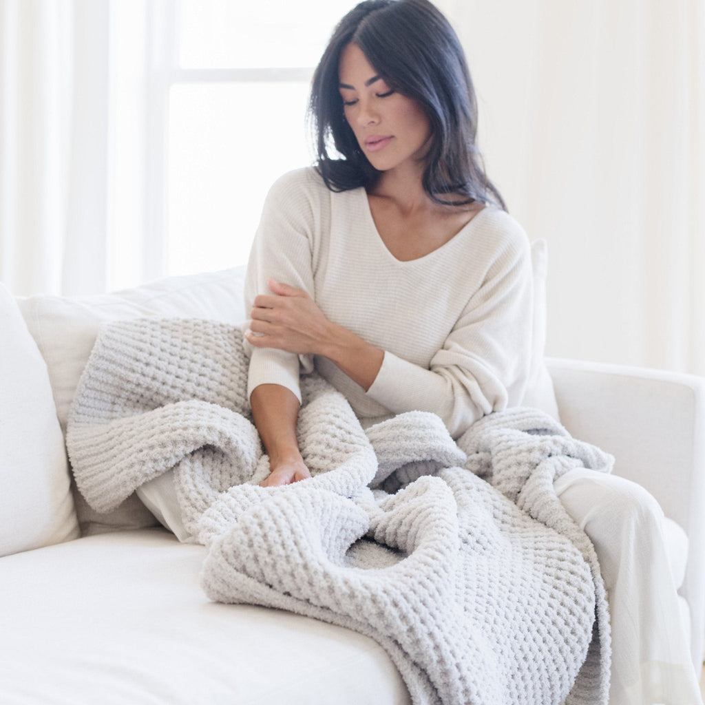 Saranoni Waffle Knit XL Throw Blankets in Moonbeam - photo