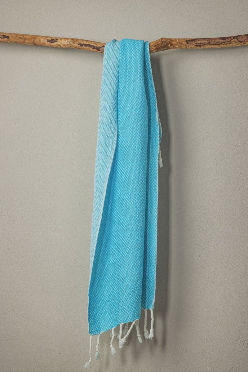 Waffle Weave Hand Towel Collection – 20”x40” Organic Turkish Cotton Towels with Tassels in Turquiose - Bath Towels & Washcloths photo