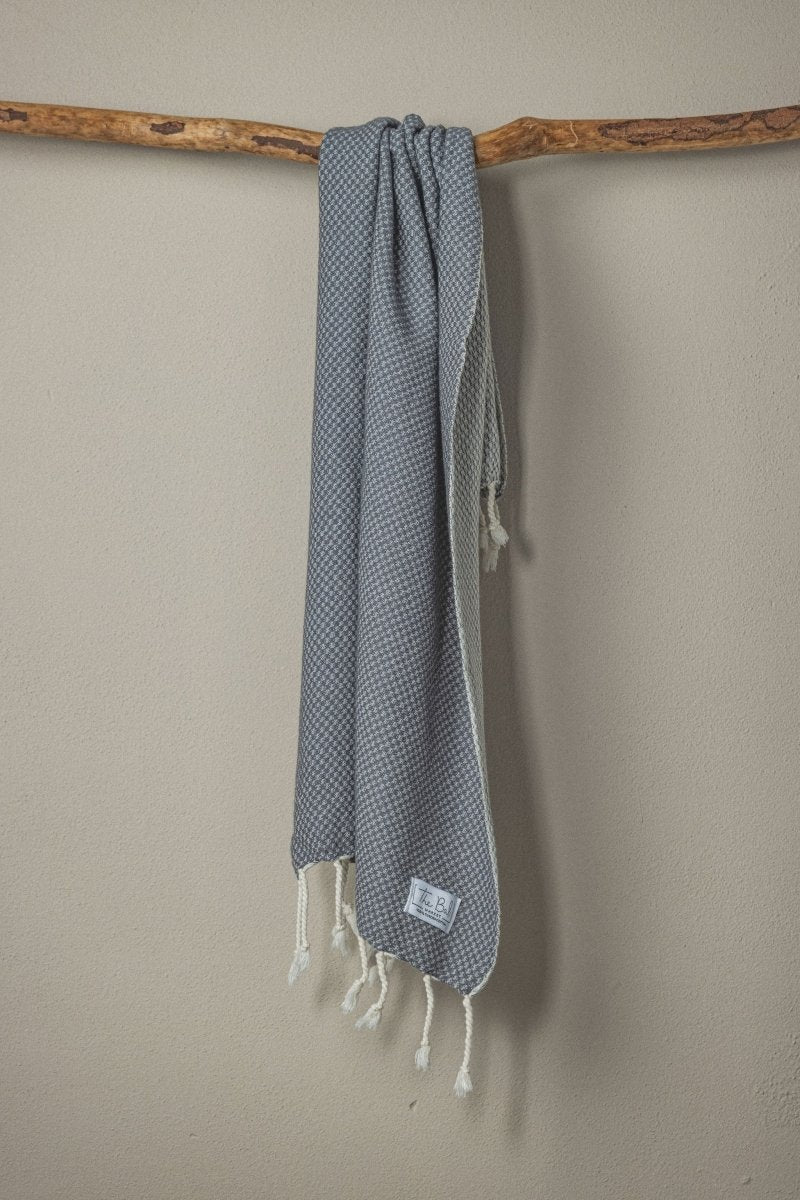 Waffle Weave Hand Towel Collection – 20”x40” Organic Turkish Cotton Towels with Tassels in Dark Grey - Bath Towels & Washcloths photo