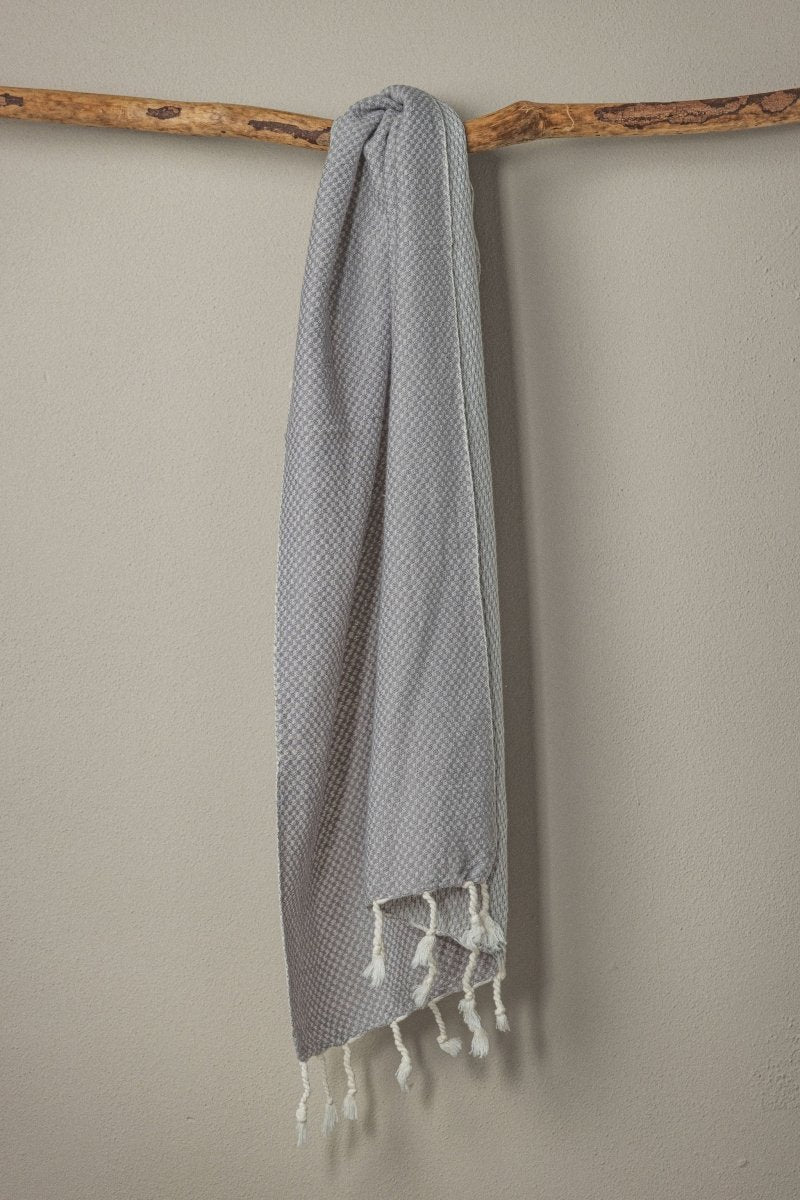 Waffle Weave Hand Towel Collection – 20”x40” Organic Turkish Cotton Towels with Tassels in Grey - Bath Towels & Washcloths photo