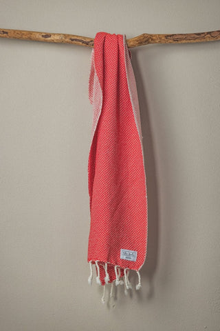 Waffle Weave Hand Towel Collection – 20”x40” Organic Turkish Cotton Towels with Tassels in Red - Bath Towels & Washcloths photo