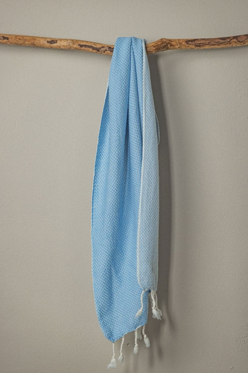 Waffle Weave Hand Towel Collection – 20”x40” Organic Turkish Cotton Towels with Tassels in True Blue - Bath Towels & Washcloths photo