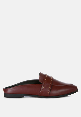 Walkout Faux Leather Studded Detail Mules in Burgundy - Sandals photo