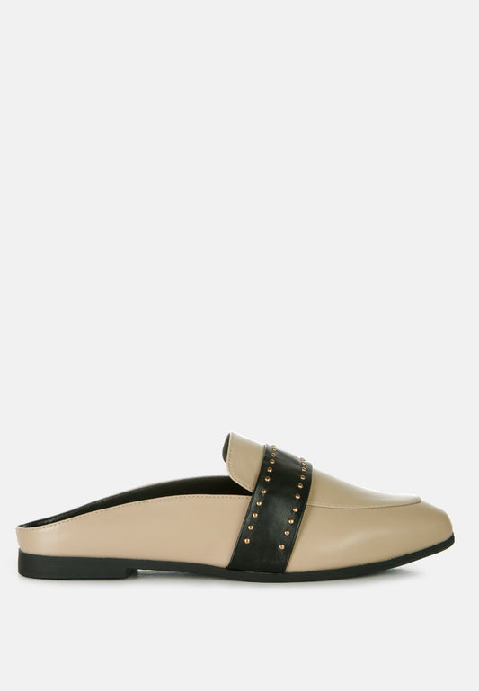 Walkout Faux Leather Studded Detail Mules - Taupe