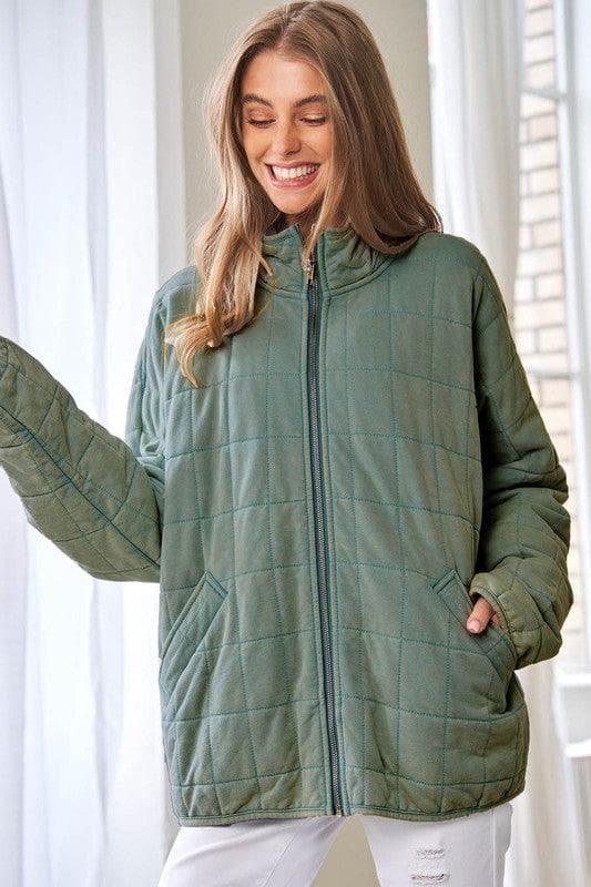 Washed Soft Comfy Quilting Zip Closure Jacket - SwagglyLife Home & Fashion