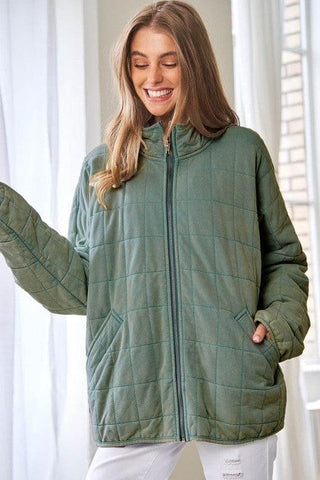 Washed Soft Comfy Quilting Zip Closure Jacket - SwagglyLife Home & Fashion