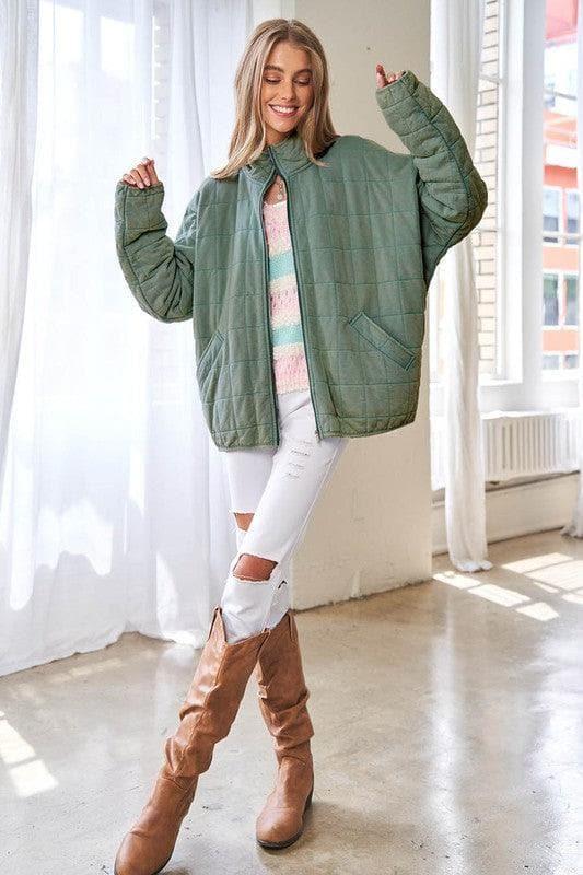 Washed Soft Comfy Quilting Zip Closure Jacket - SwagglyLife Home & Fashion