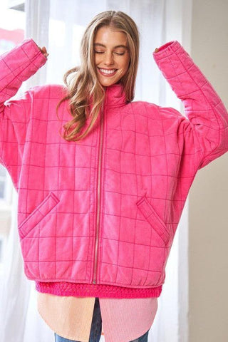 Washed Soft Comfy Quilting Zip Closure Jacket - SwagglyLife Home & Fashion