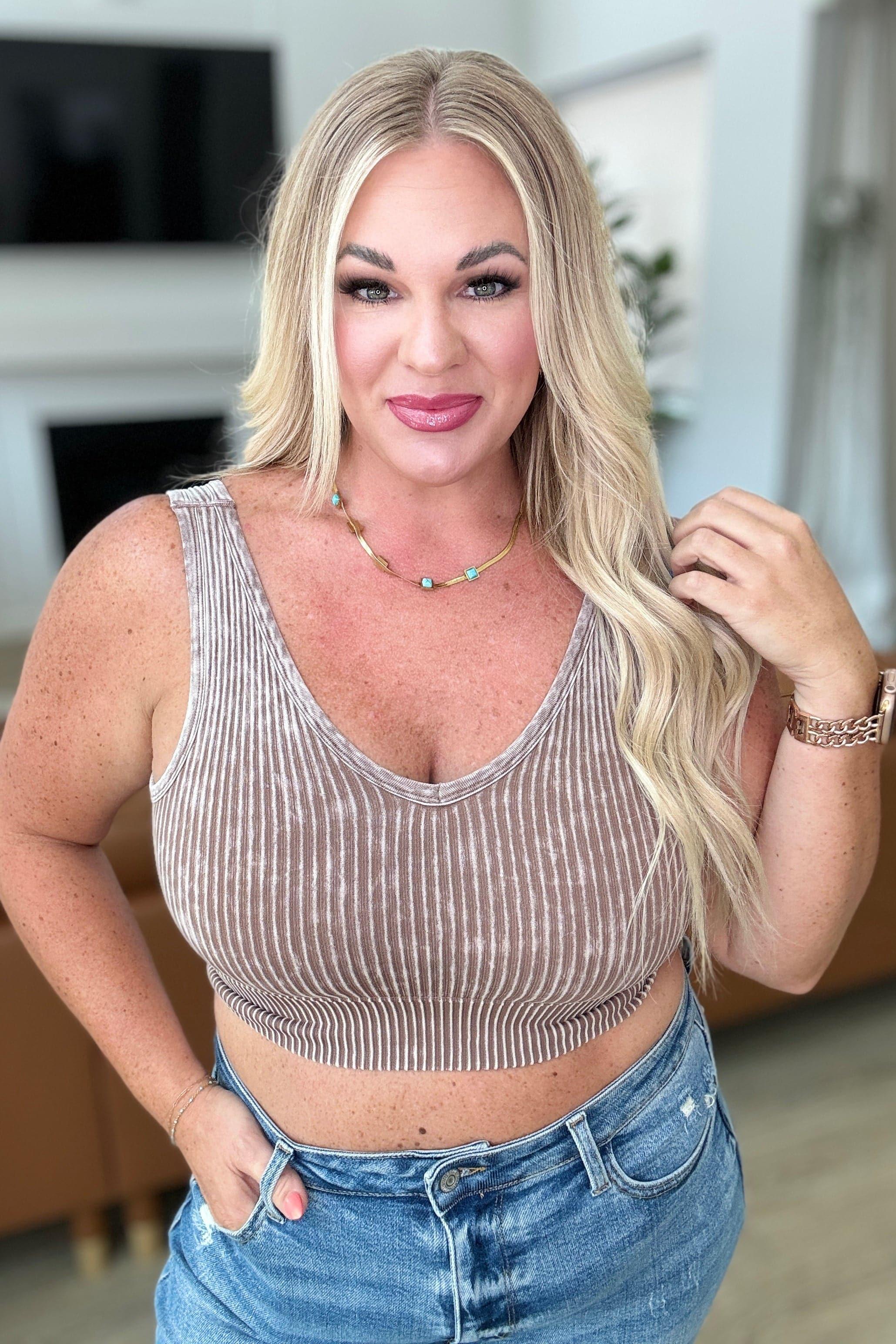 When and Where Reversible Ribbed Cropped Tank in Mocha - SwagglyLife Home & Fashion
