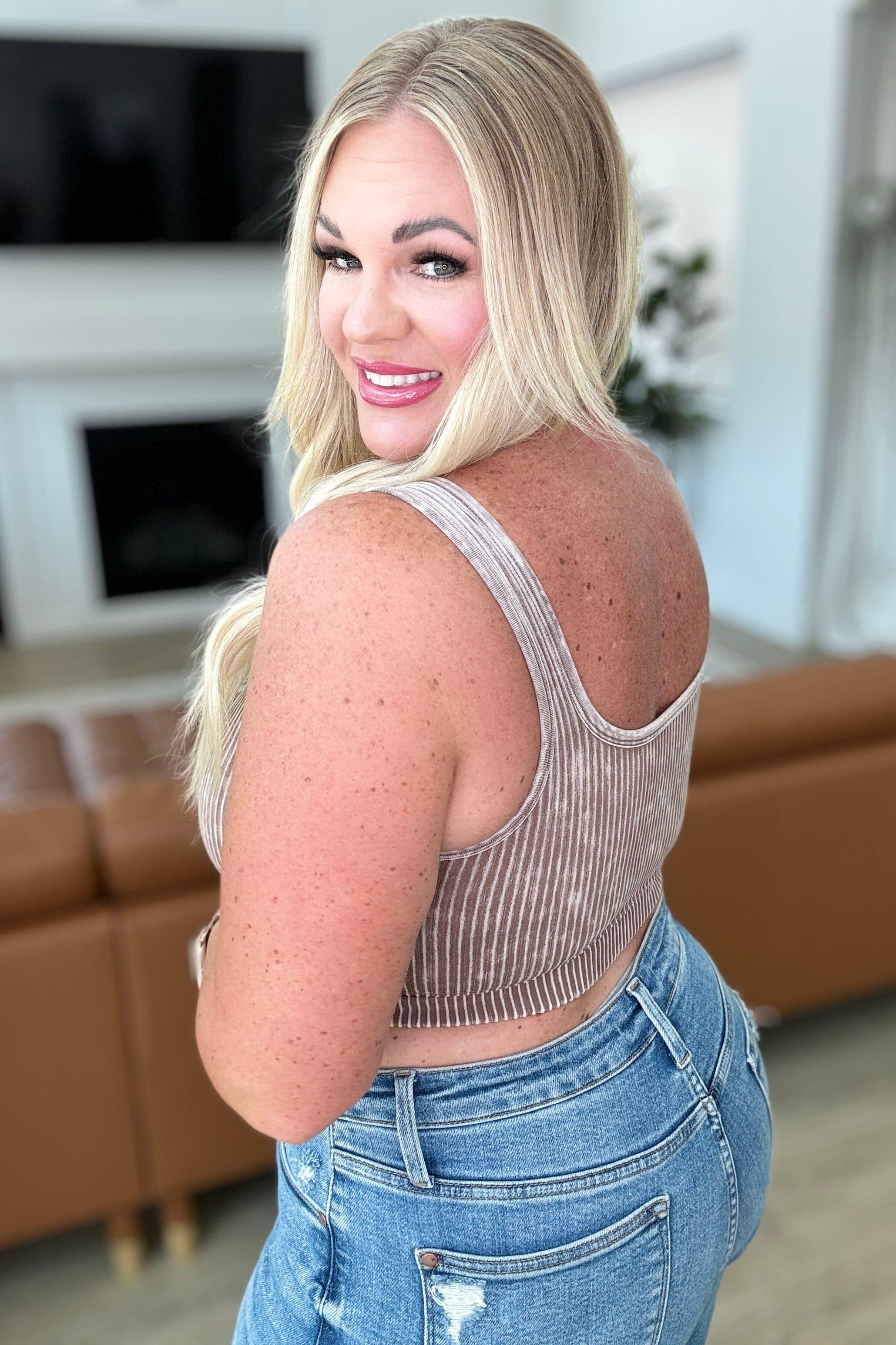 When and Where Reversible Ribbed Cropped Tank in Mocha - SwagglyLife Home & Fashion